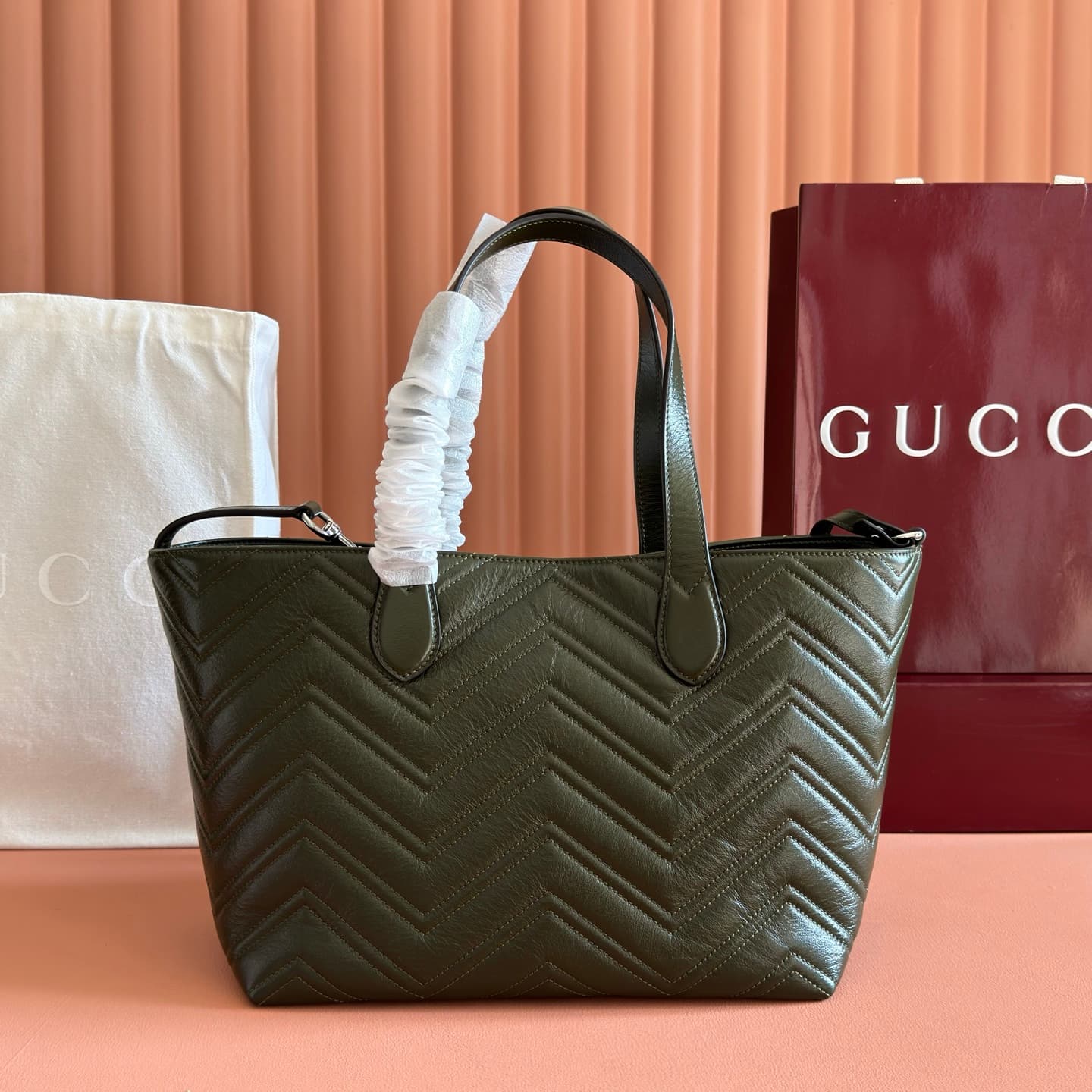 Gucci GG Marmont medium tote bag forest green leather ‎855279 High