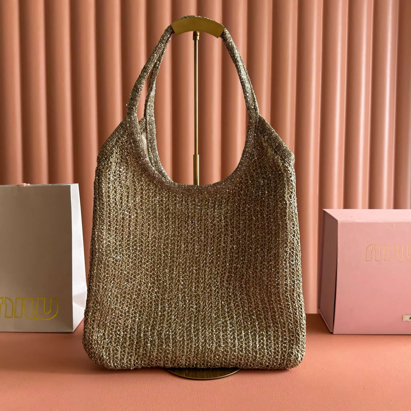 Miu Miu Ivy sequin mesh bag Cocoa Brown 5BG231 TOP