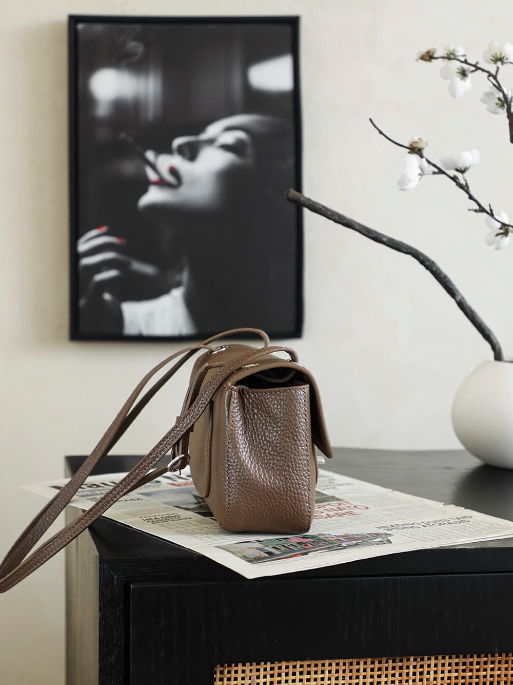 CHANEL Mini flap bag Grained Calfskin&Silver-tone metal Brown AS6573 A