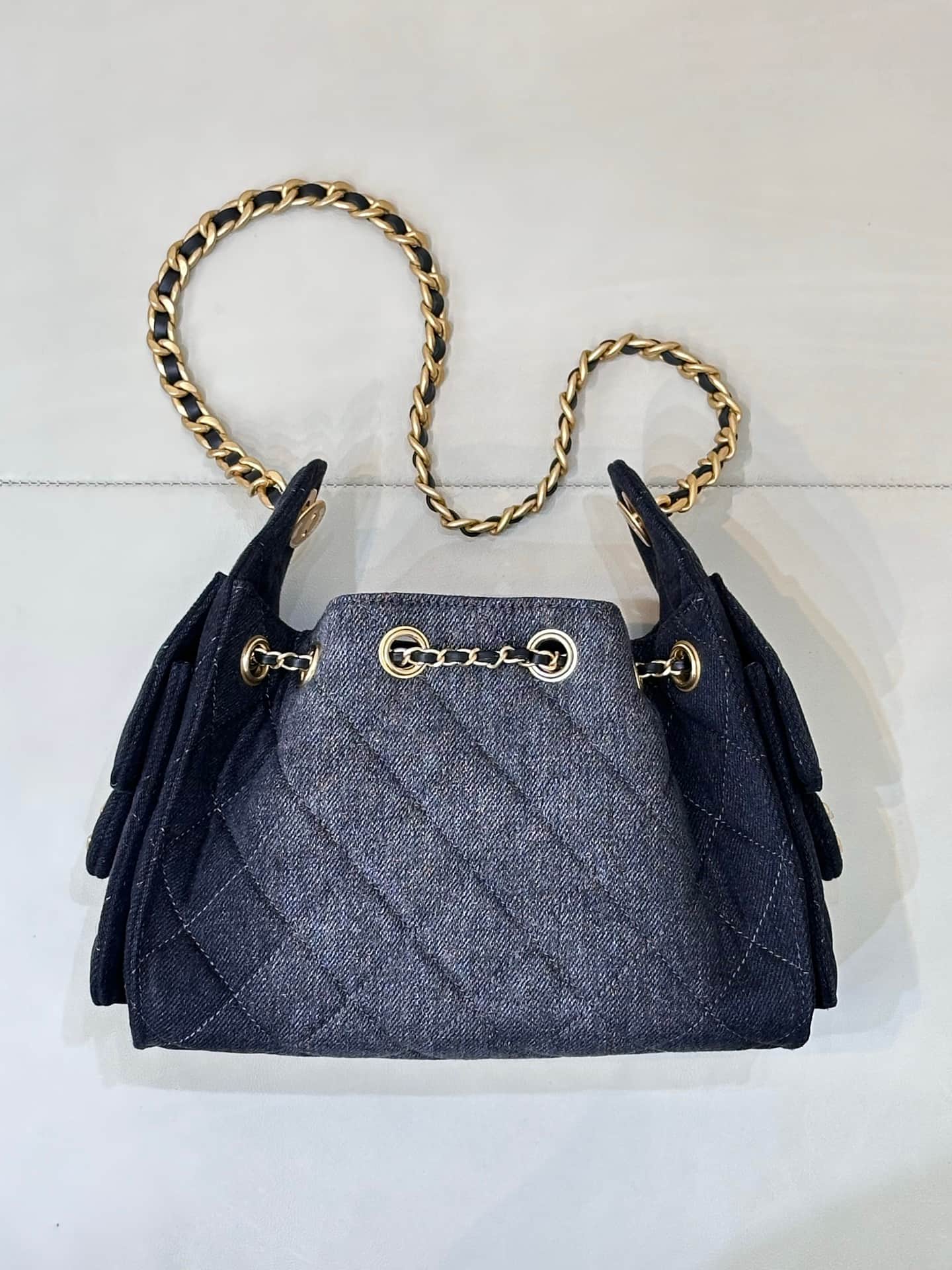CHANEL 25 Mini Handbag AS5631 Denim &Gold-tone Metal Black TOP