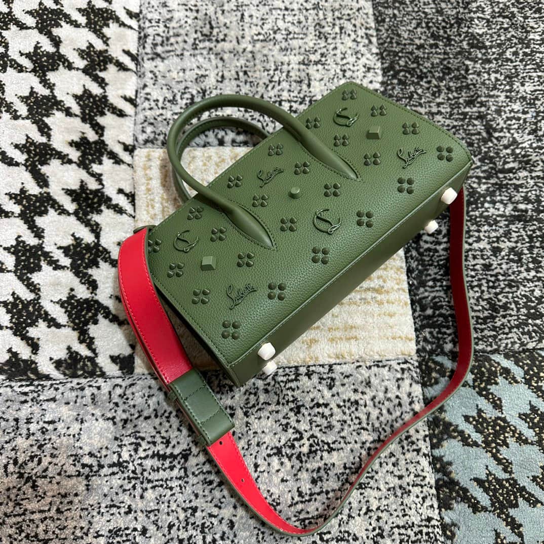 Christian Louboutin Paloma leather tote bag in Green with spikes &studs High