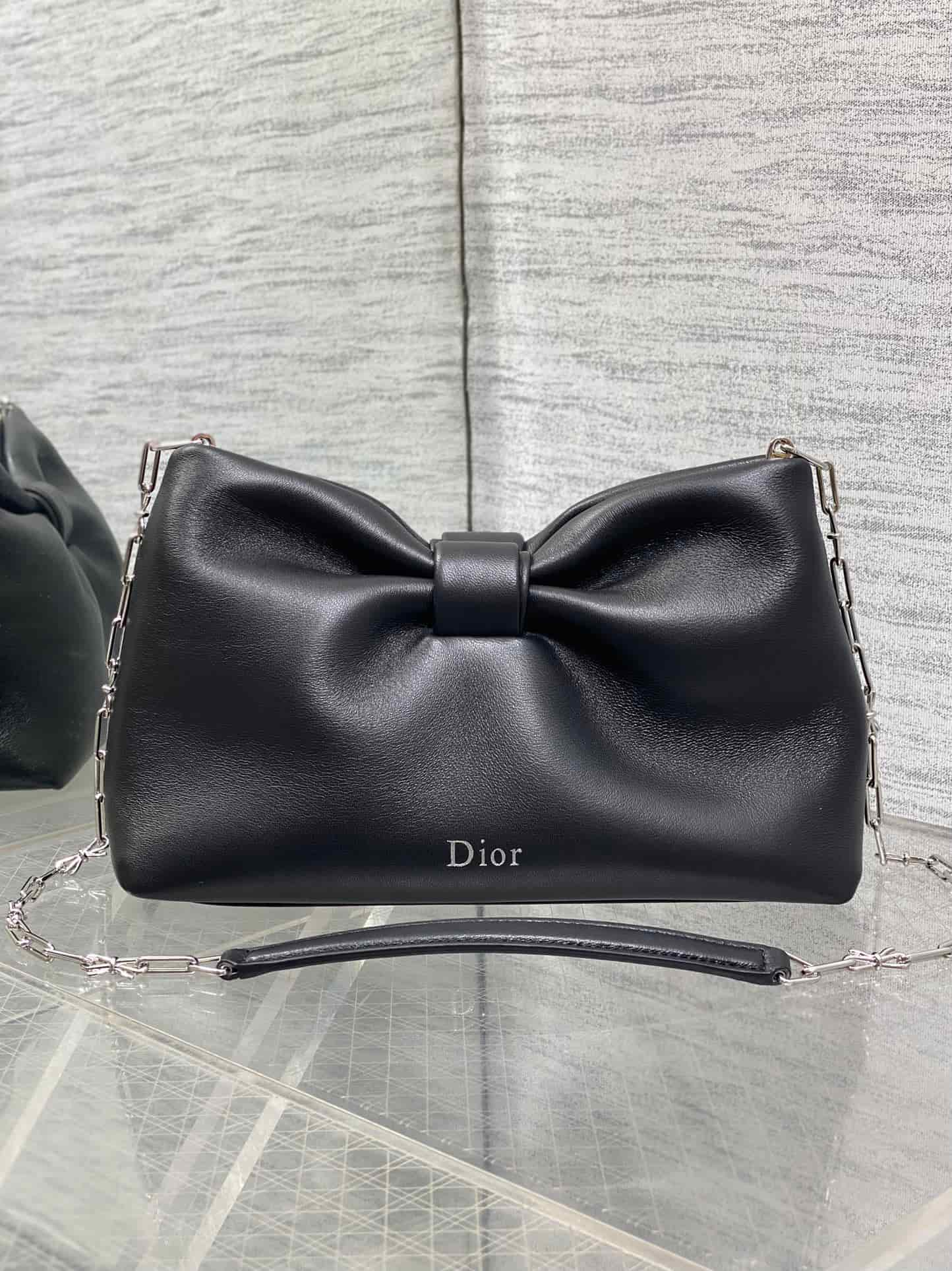 Small Dior Bow Bag Black Leather High