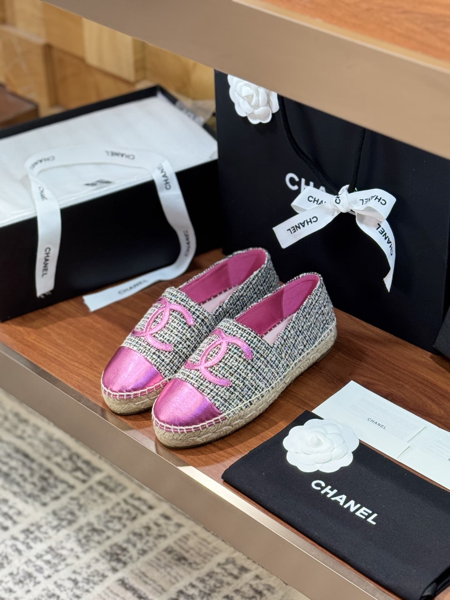 Chanel Tweed CC Cap Toe Espadrille Flats Shoes Women