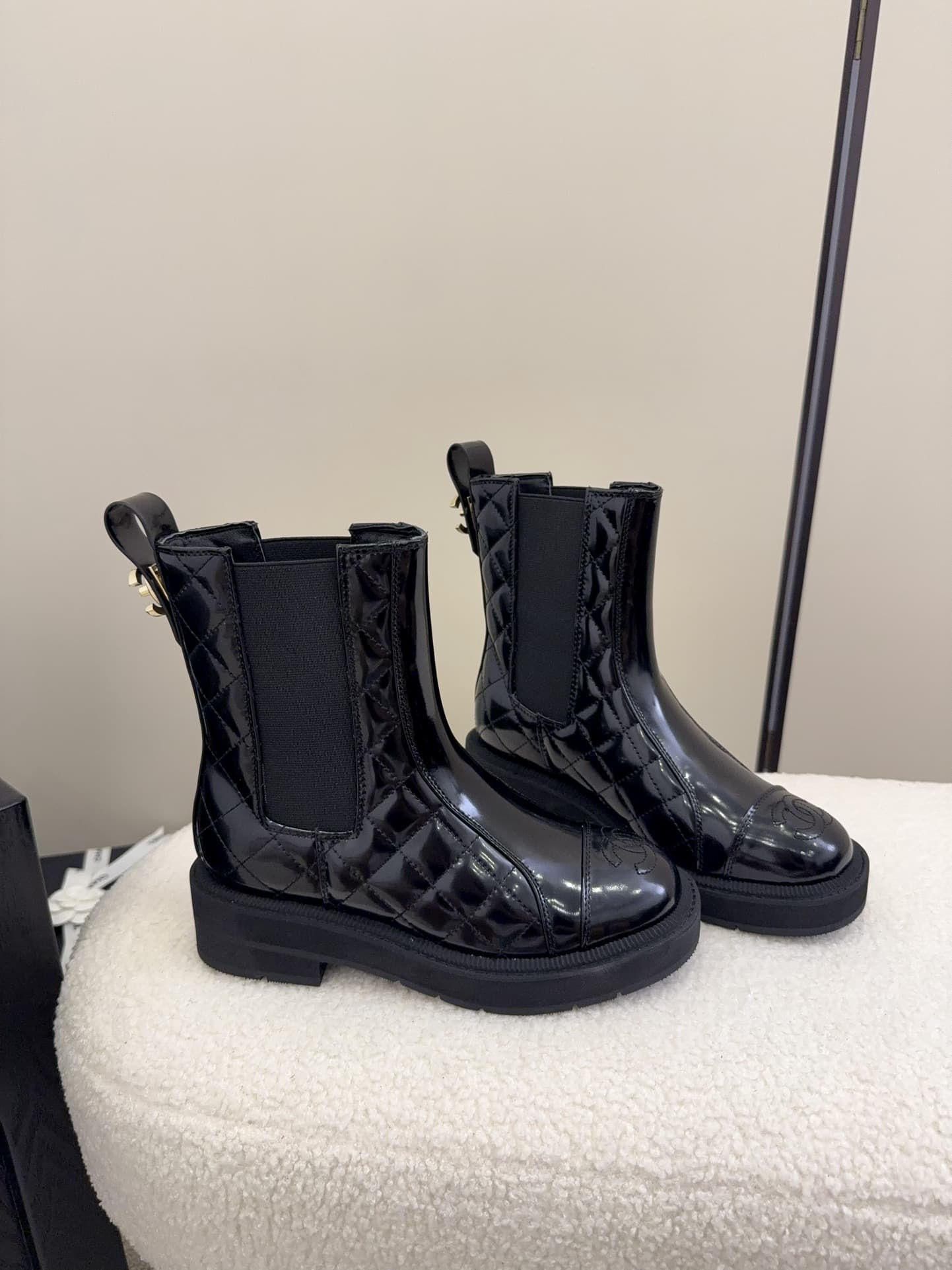 Chanel Oily Calfskin Quilted Low Boots Shoes Women
