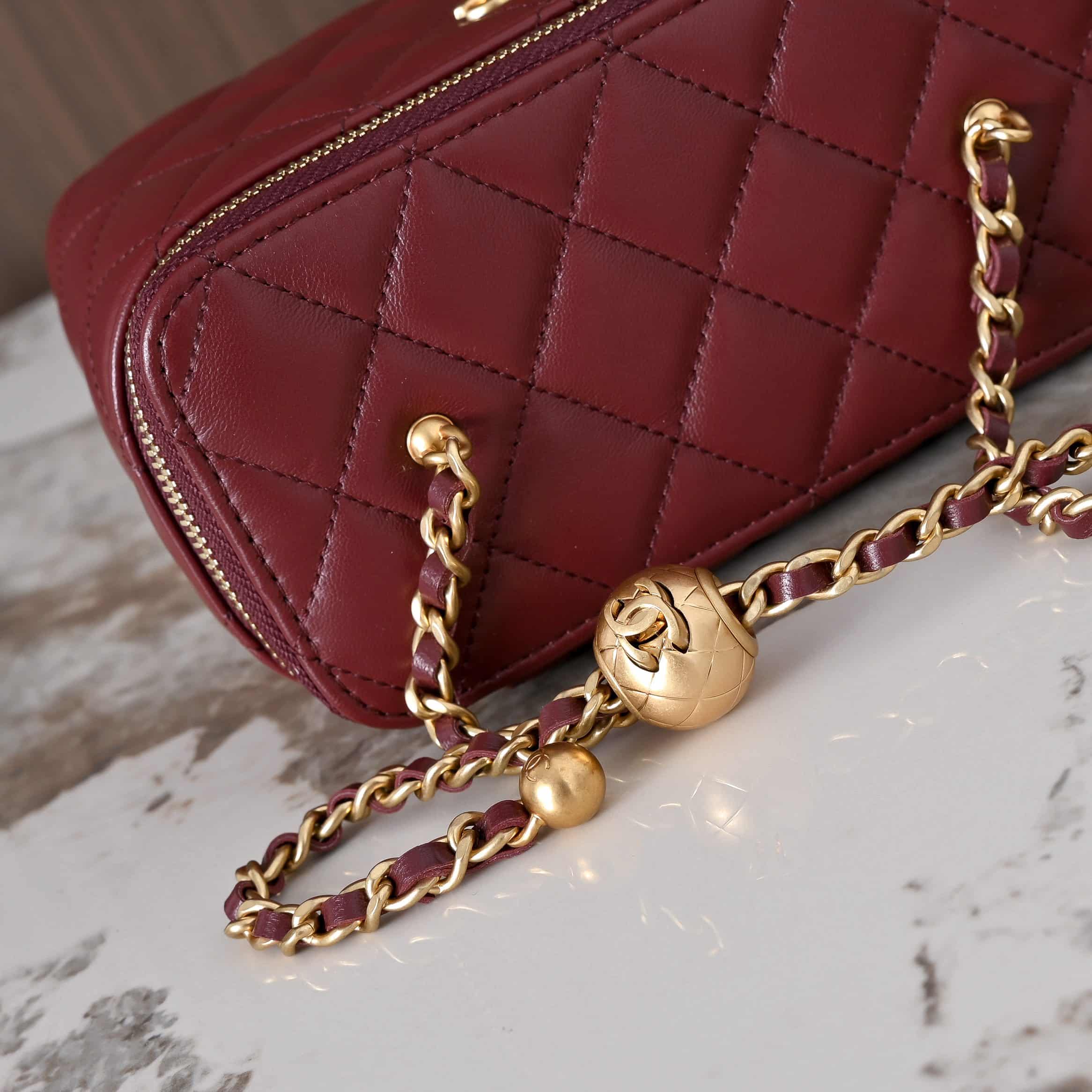 Chanel Vanity with Chain AP2303 Lambskin Gold Metal Burgundy High