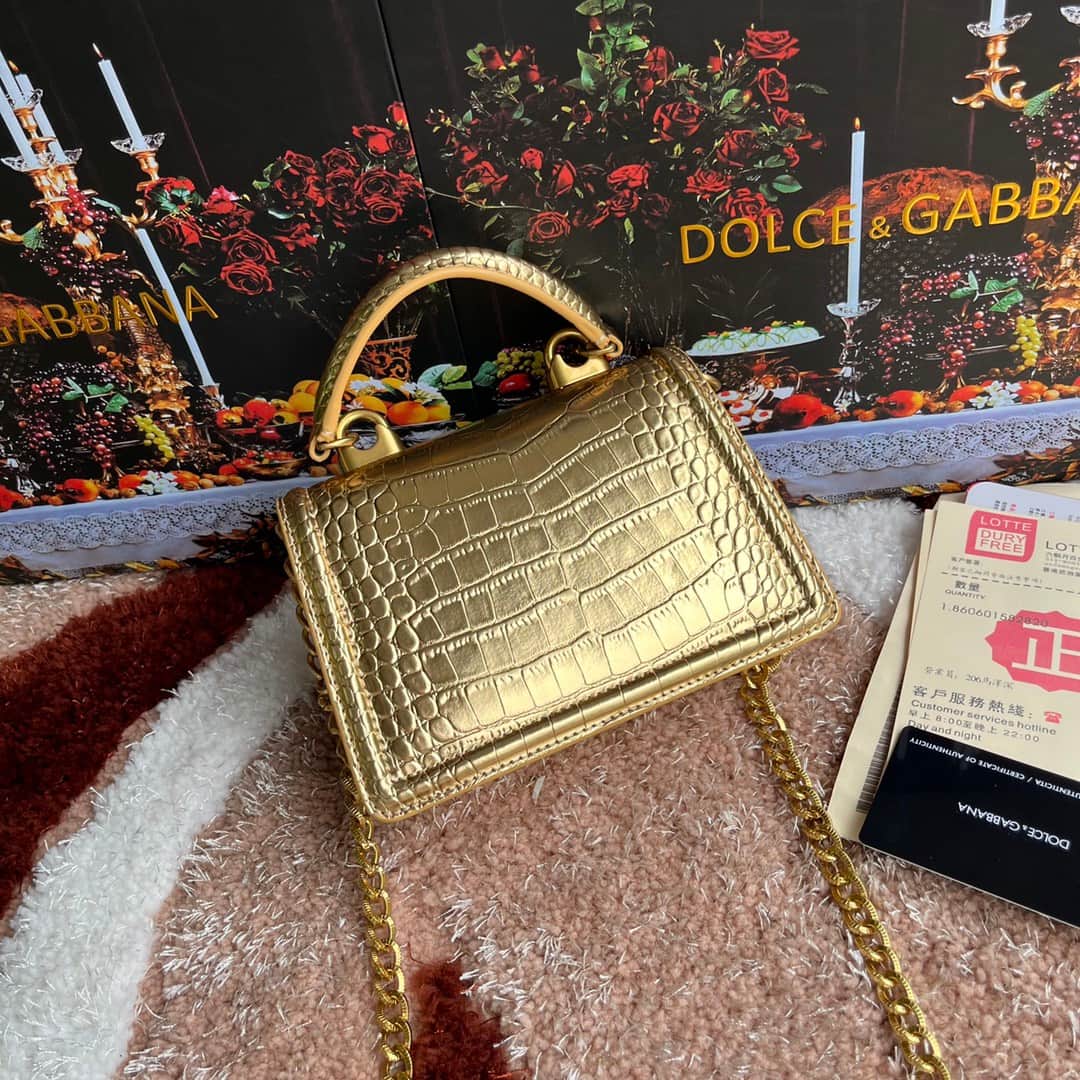 Dolce & Gabbana Small Devotion bag in crocodile-effect calfskin Gold High