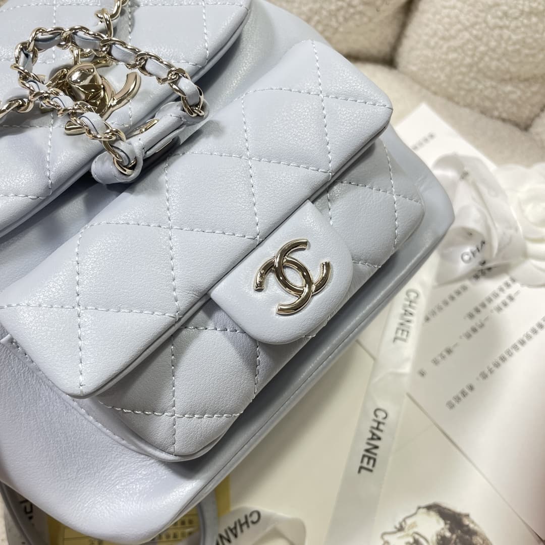 Chanel Small Quilted Duma Backpack Lambskin AS2908 Light-Blue High