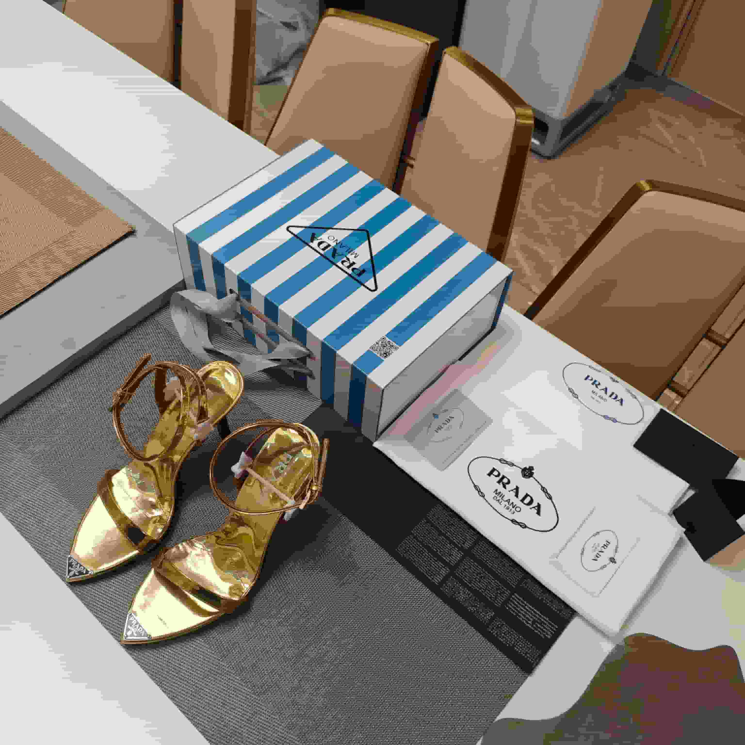 Prada Metallic Leather Stiletto Sandals