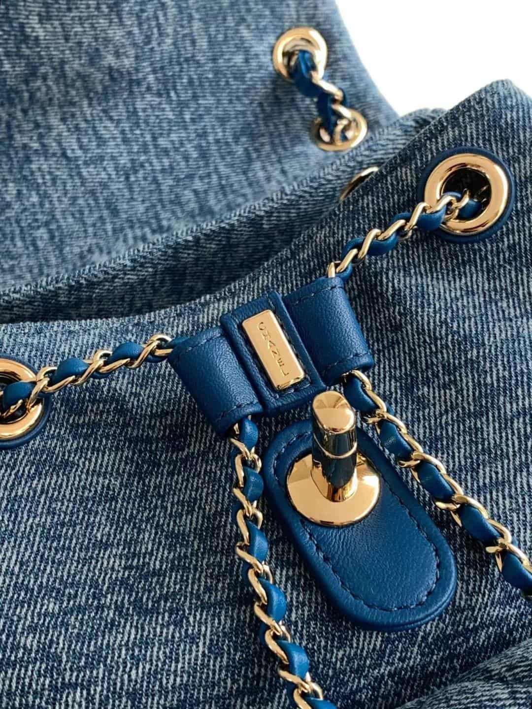 Chanel Large Backpack Washed Denim & Gold-Tone Metal Blue AS3618 A