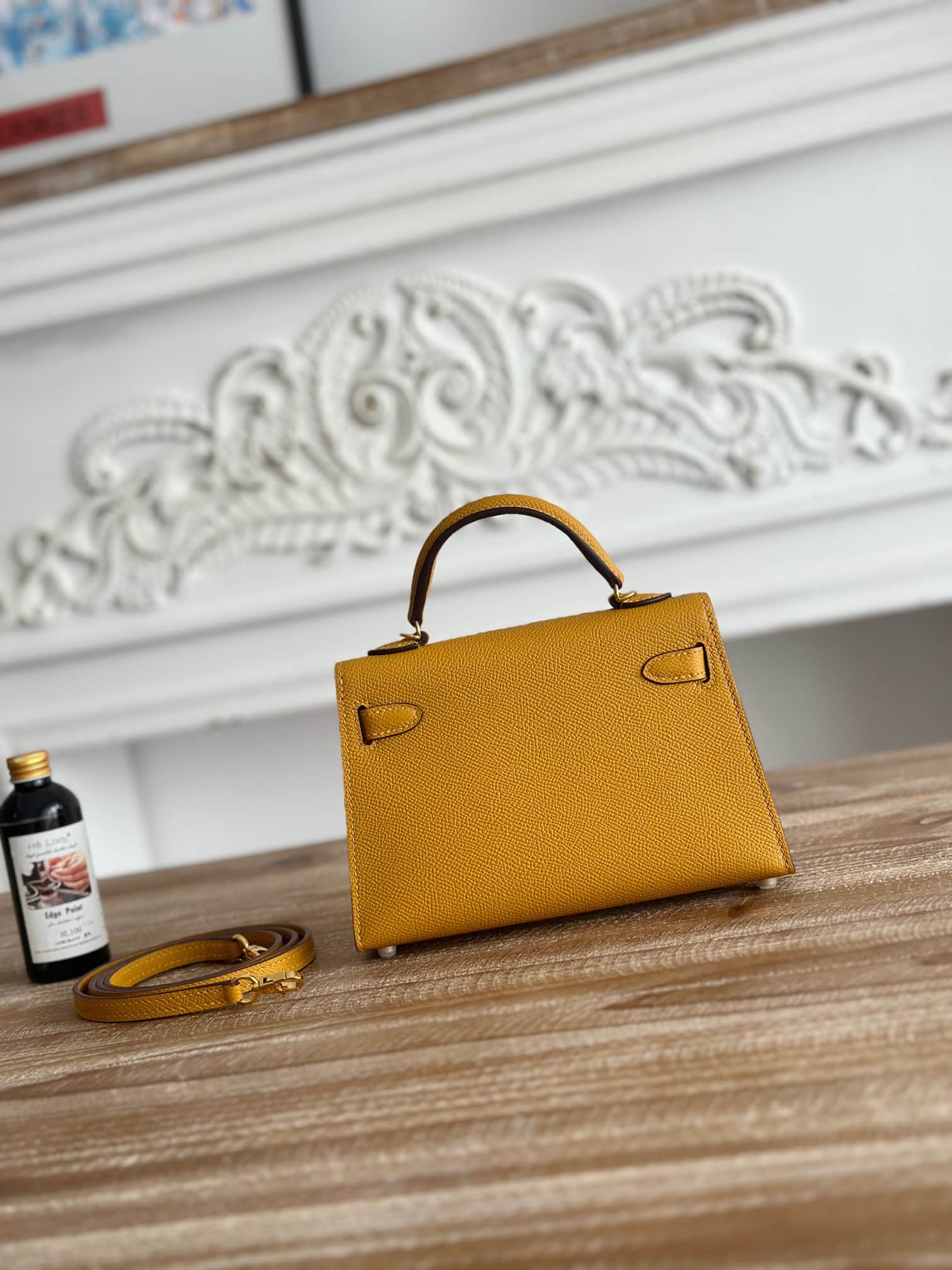 Hermes Kelly Mini II Bag Epsom Leather WAX Moutarde High