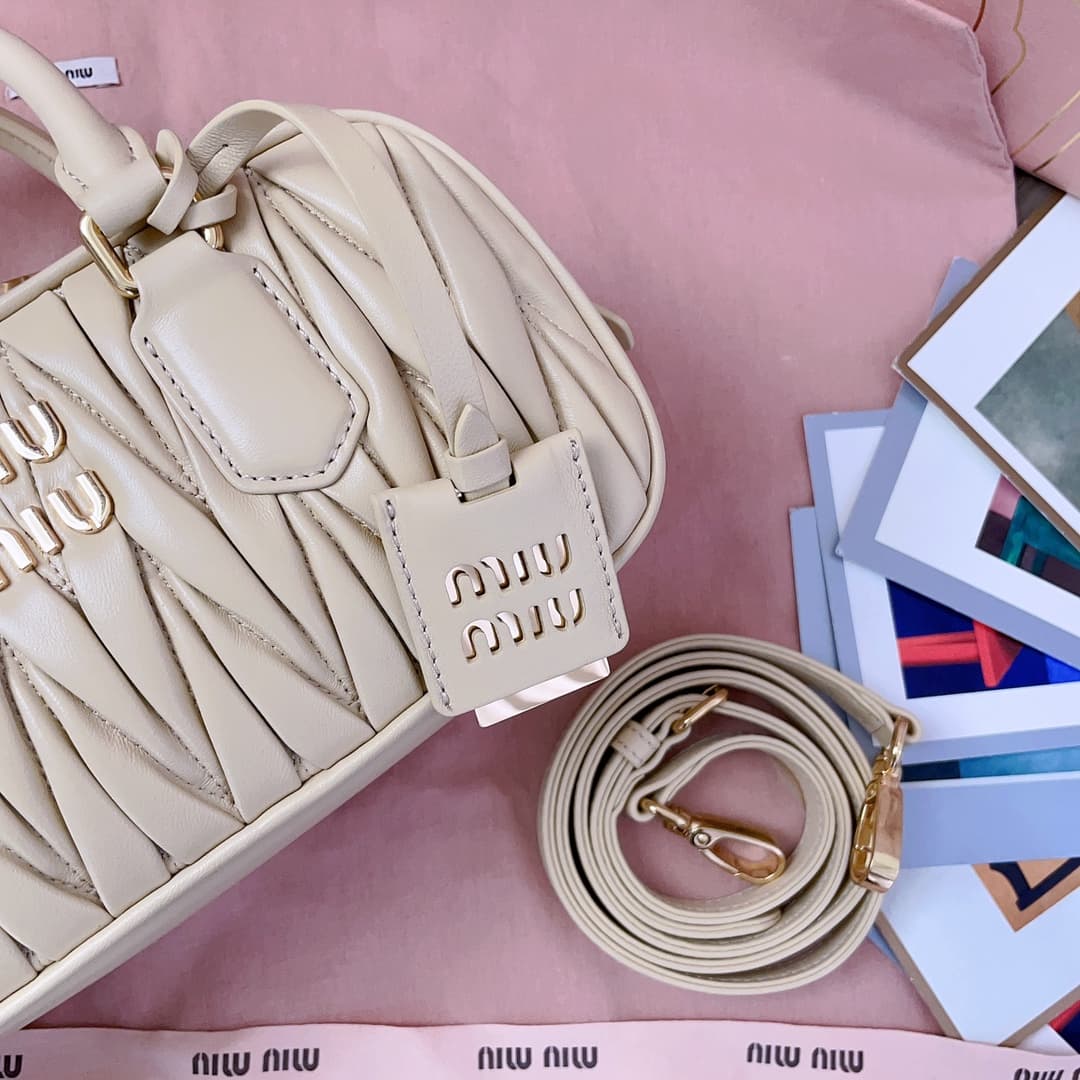 Miu Miu Arcadie matelassé nappa leather bag 5BB142 Light Yellow High