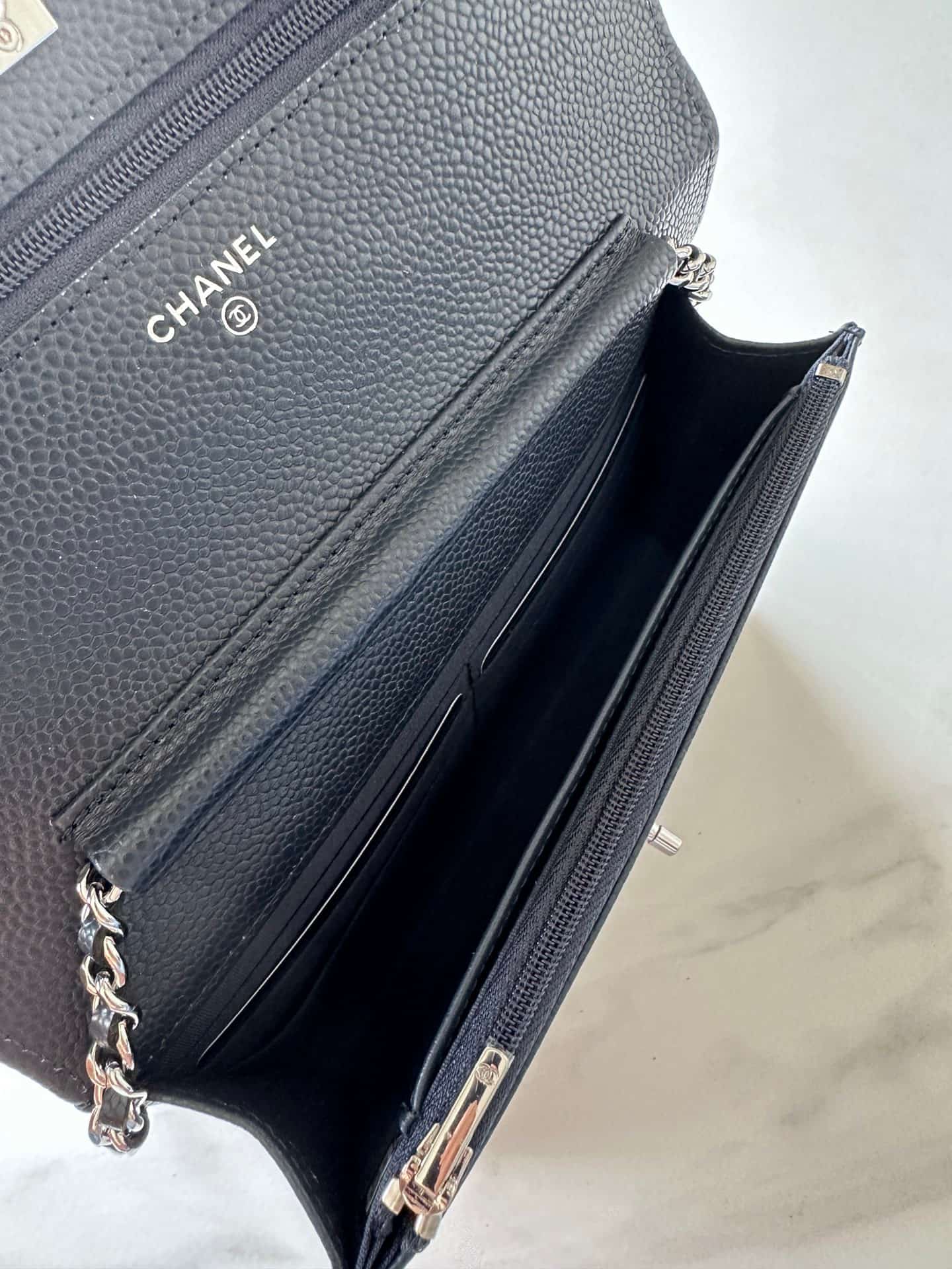 Chanel Classic Wallet on Chain Grained Shiny Calfskin & Silver-Tone Metal AP4241 Black High