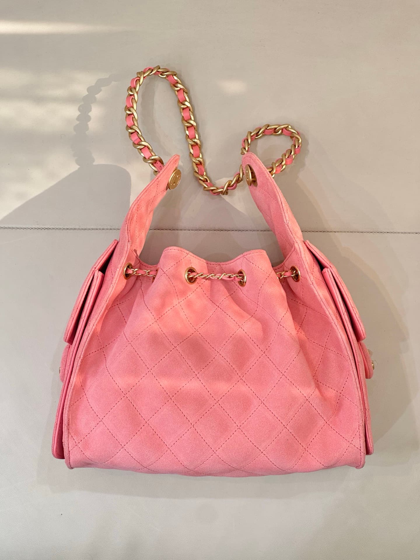 Chanel 25 Small Hobo handbag AS5293 Suede&Gold-tone Metal Peach TOP