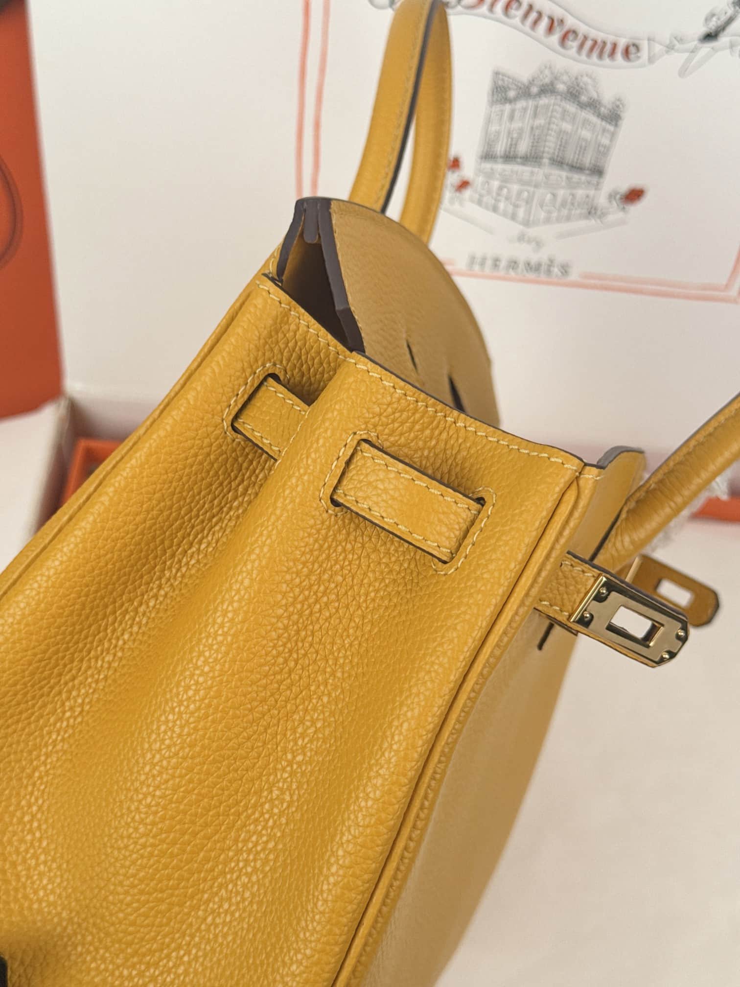 Hermes Birkin 25/30 Bag Togo Calfskin Leather Jaune Ambre High