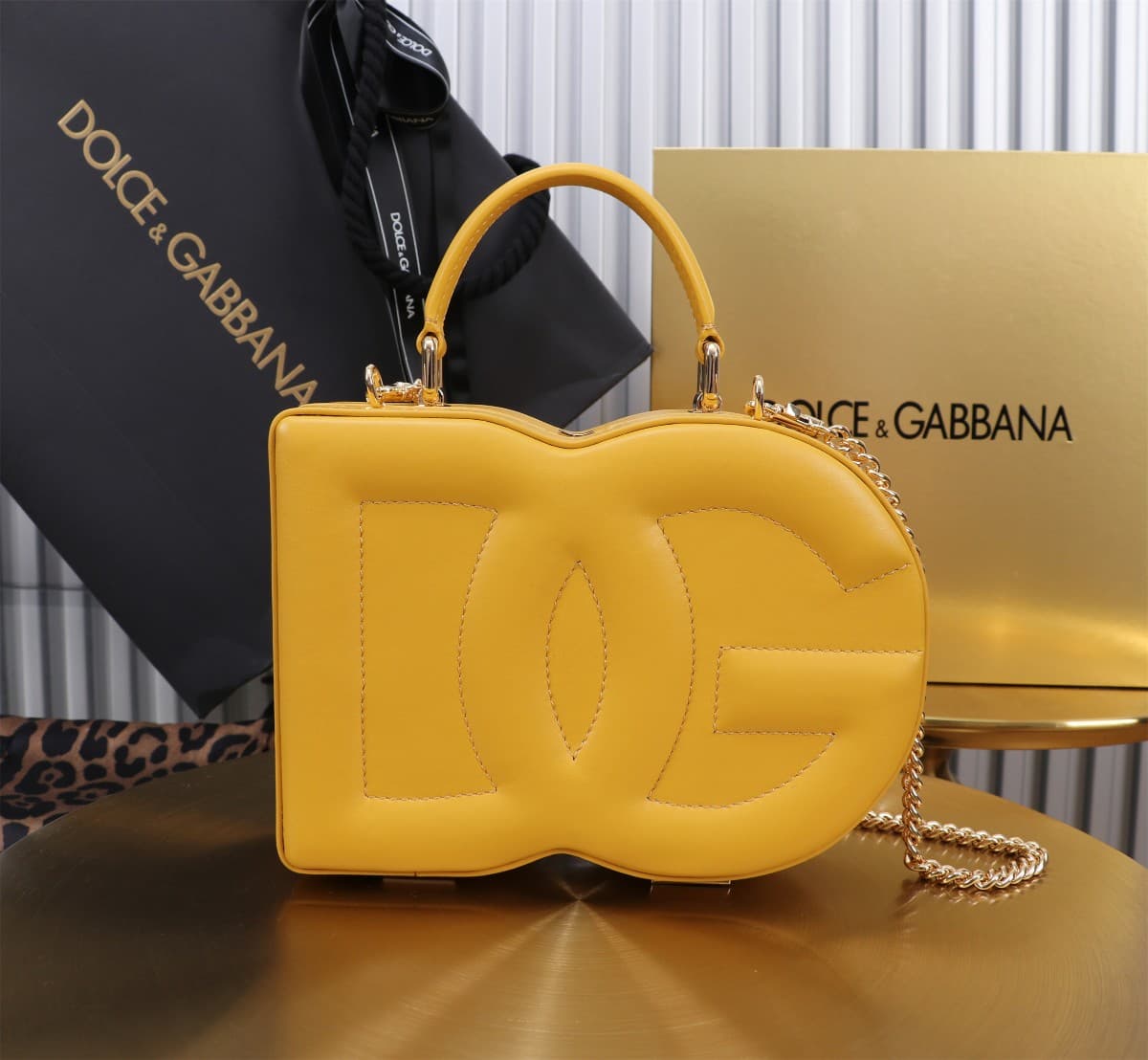 Dolce & Gabbana yellow leather DG Logo handbag high