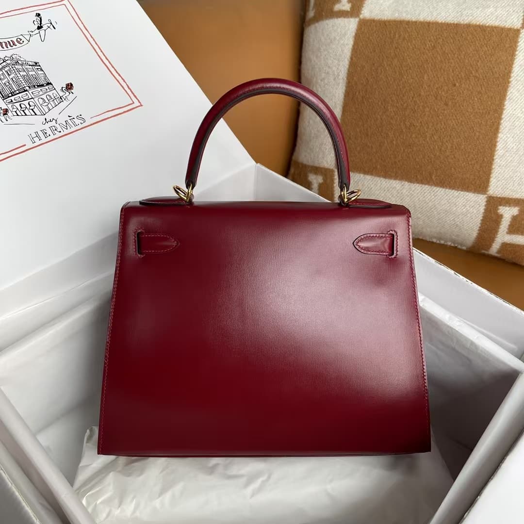 Hermes Kelly 25/28/32cm Sellier Bag Box Leather In Burgundy WAX High Customizing style