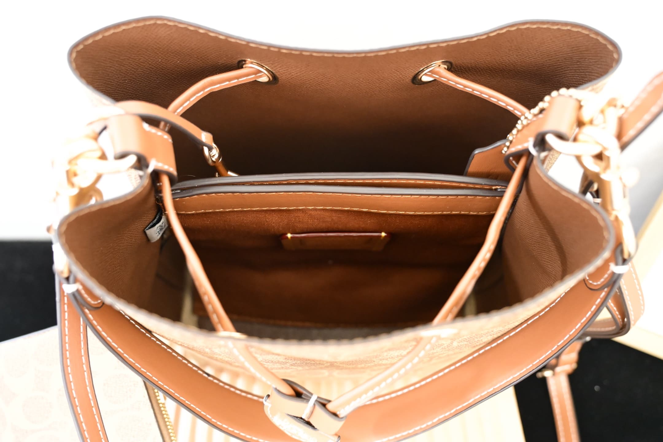 COACH Rowan Bucket Bag In Tan Signature Canvas High