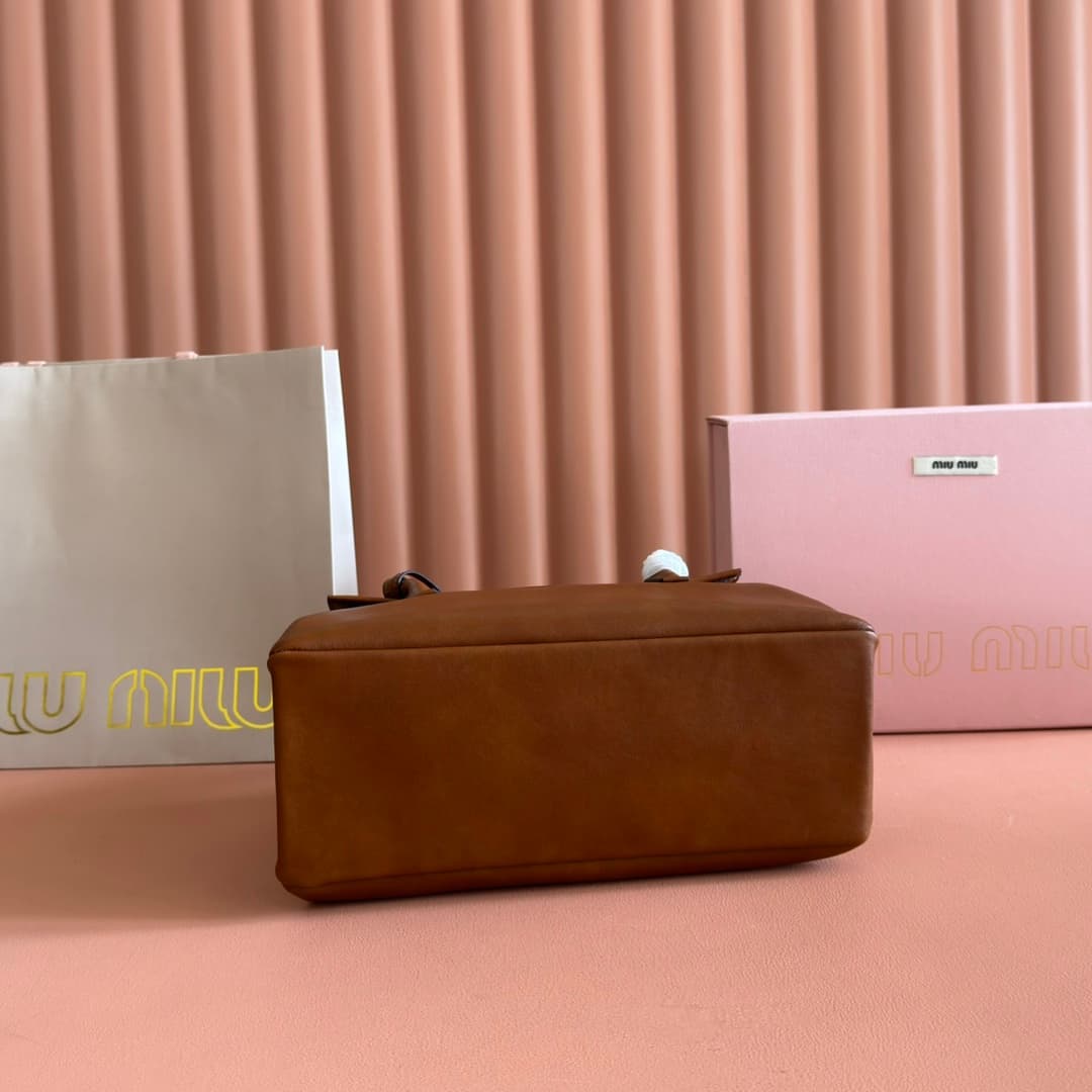 Miu Miu Solitaire shiny Calfskin leather bag brown 5BA302 High