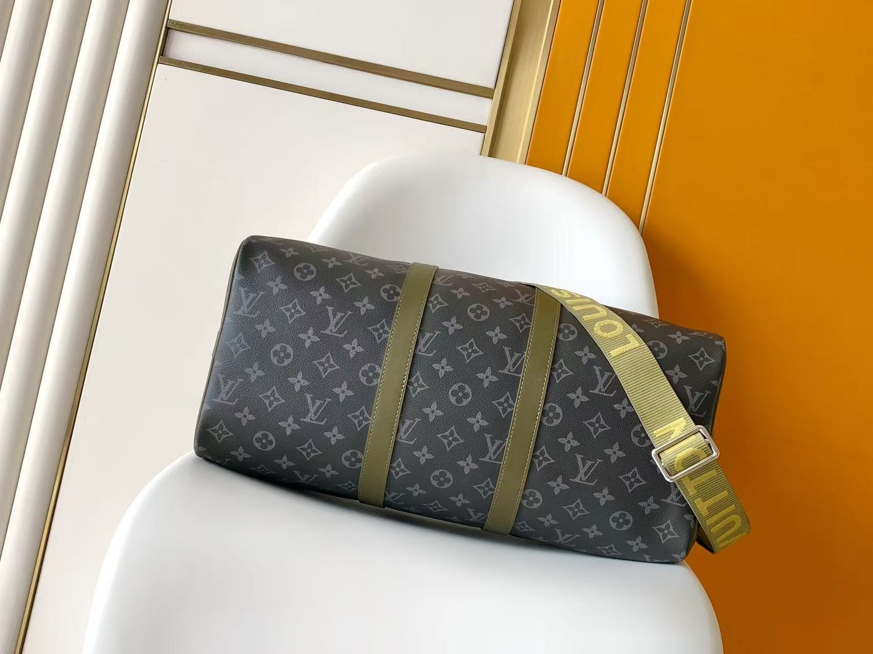 Louis Vuitton Keepall Bandoulière 45 Khaki Green Monogram Eclipse coated canvas M28837 High