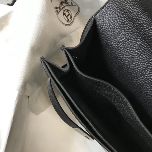Hermes Kelly Depeche 34 Briefcase In Black Calfskin WAX High
