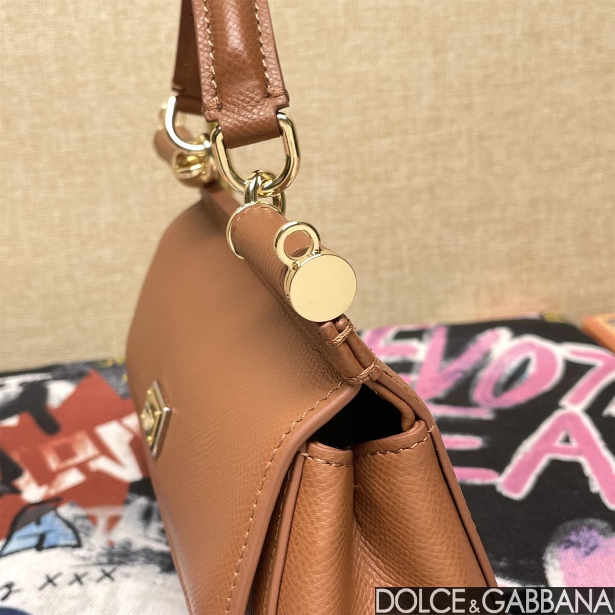 Dolce & Gabbana Miss Sicily top handle bag calfskin leather Caramel High