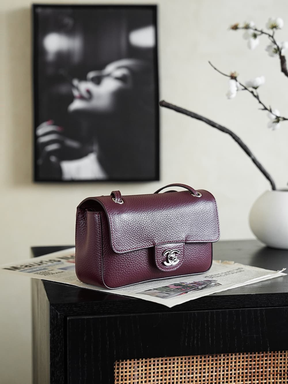 CHANEL Mini flap bag Grained Calfskin&Silver-tone metal Claret AS6573 A