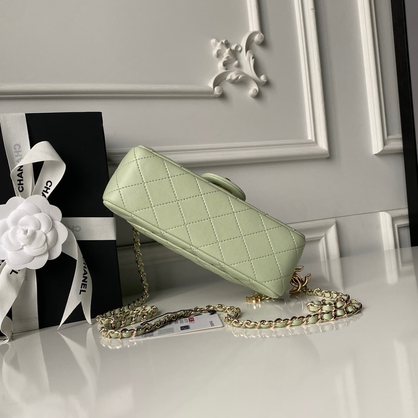 Chanel Classic Flap Bag Lambskin & Gold-Tone Metal AS5759 Light Green A