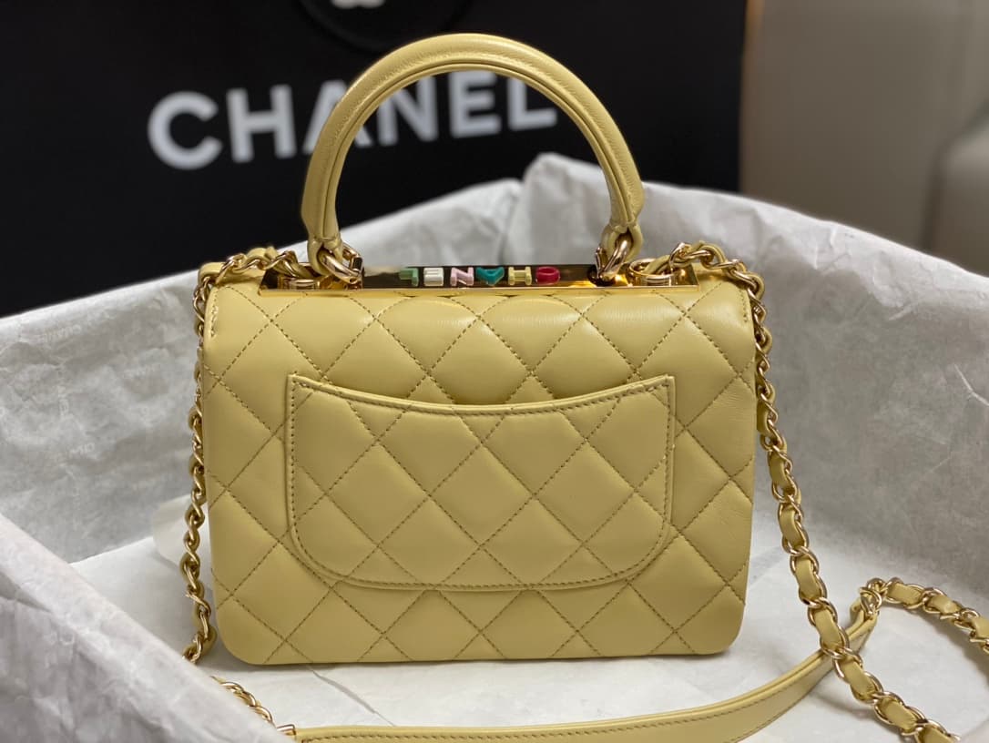 Chanel MINI FLAP BAG WITH TOP HANDLE AS4654 Lambskin &Gold-Tone Metal Yellow A
