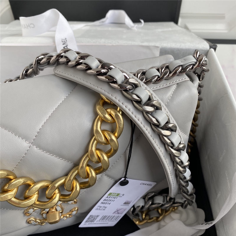 Large Chanel 19 Flap Bag Lambskin Grey High