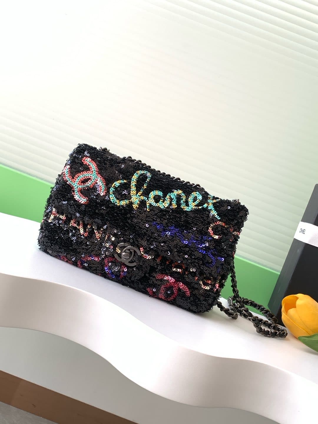 Chanel Flap Bag Sequins & Black-Tone Metal AS4561  A
