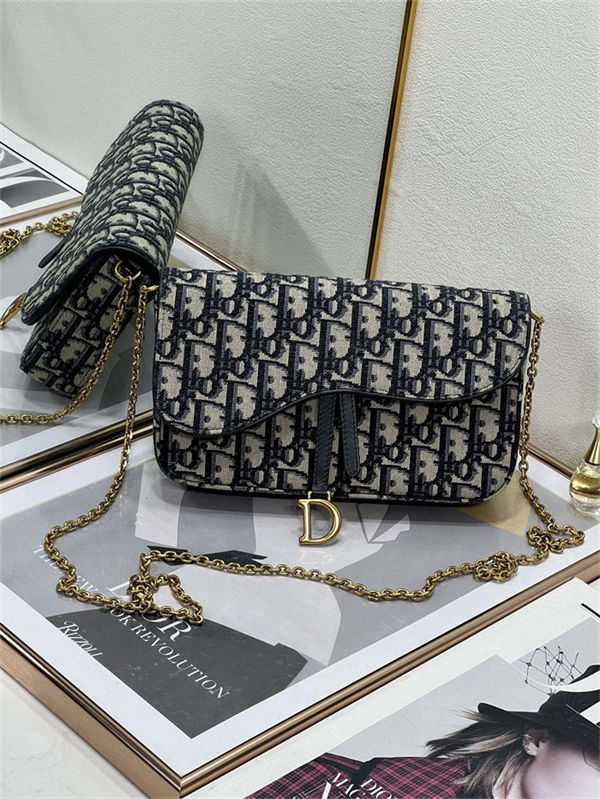 Saddle Pouch with Chain Dior Oblique Jacquard Blue High