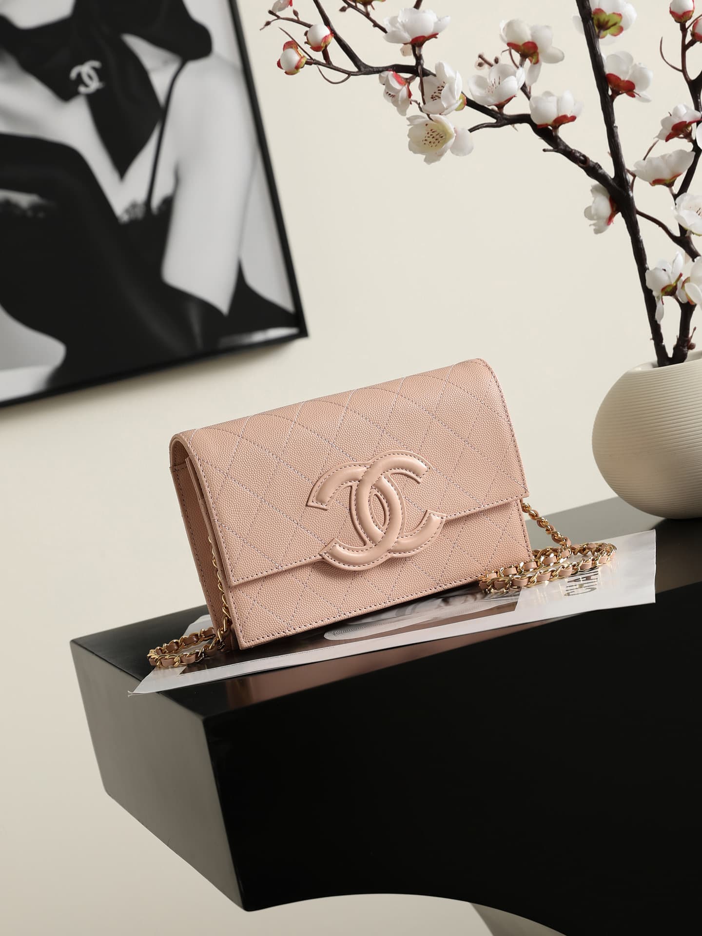 Chanel Wallet on Chain Shiny Grained Calfskin Lambskin & Gold-Tone Metal Pink AP5455 A