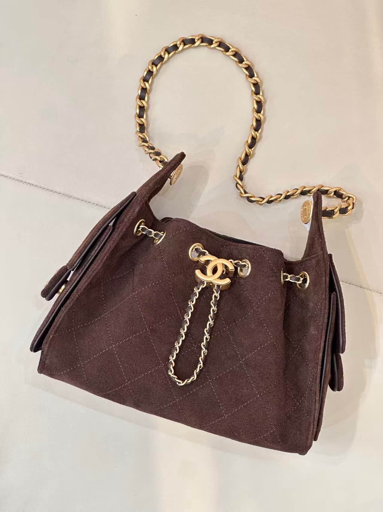 CHANEL 25 Mini Handbag AS5631 Suede &Gold-tone Metal Coffee TOP