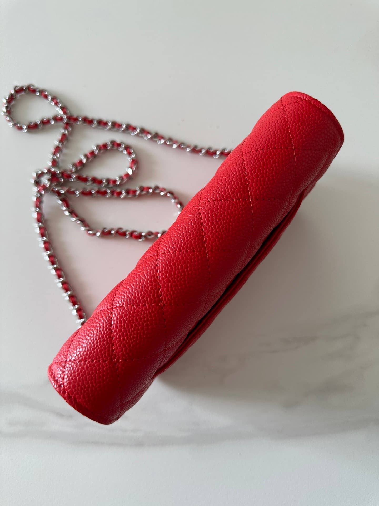 Chanel Classic Wallet on Chain Grained Shiny Calfskin & Silver-Tone Metal AP4241 Red High