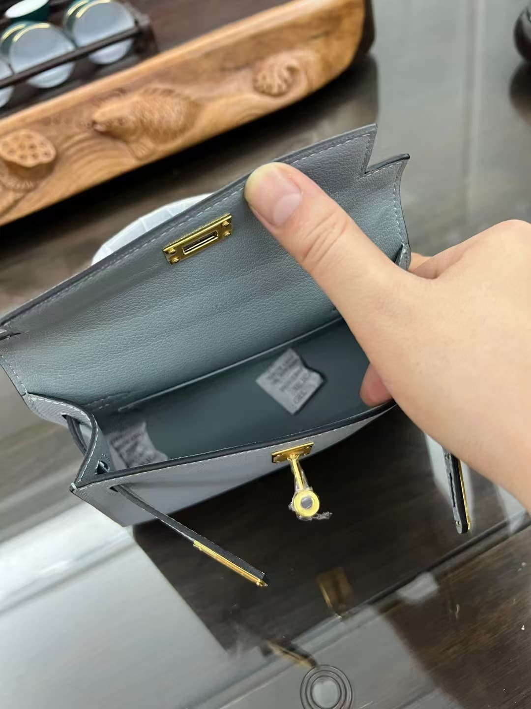Hermes Kelly Mini II Bag Epsom Leather In Bleu Brume CTN High