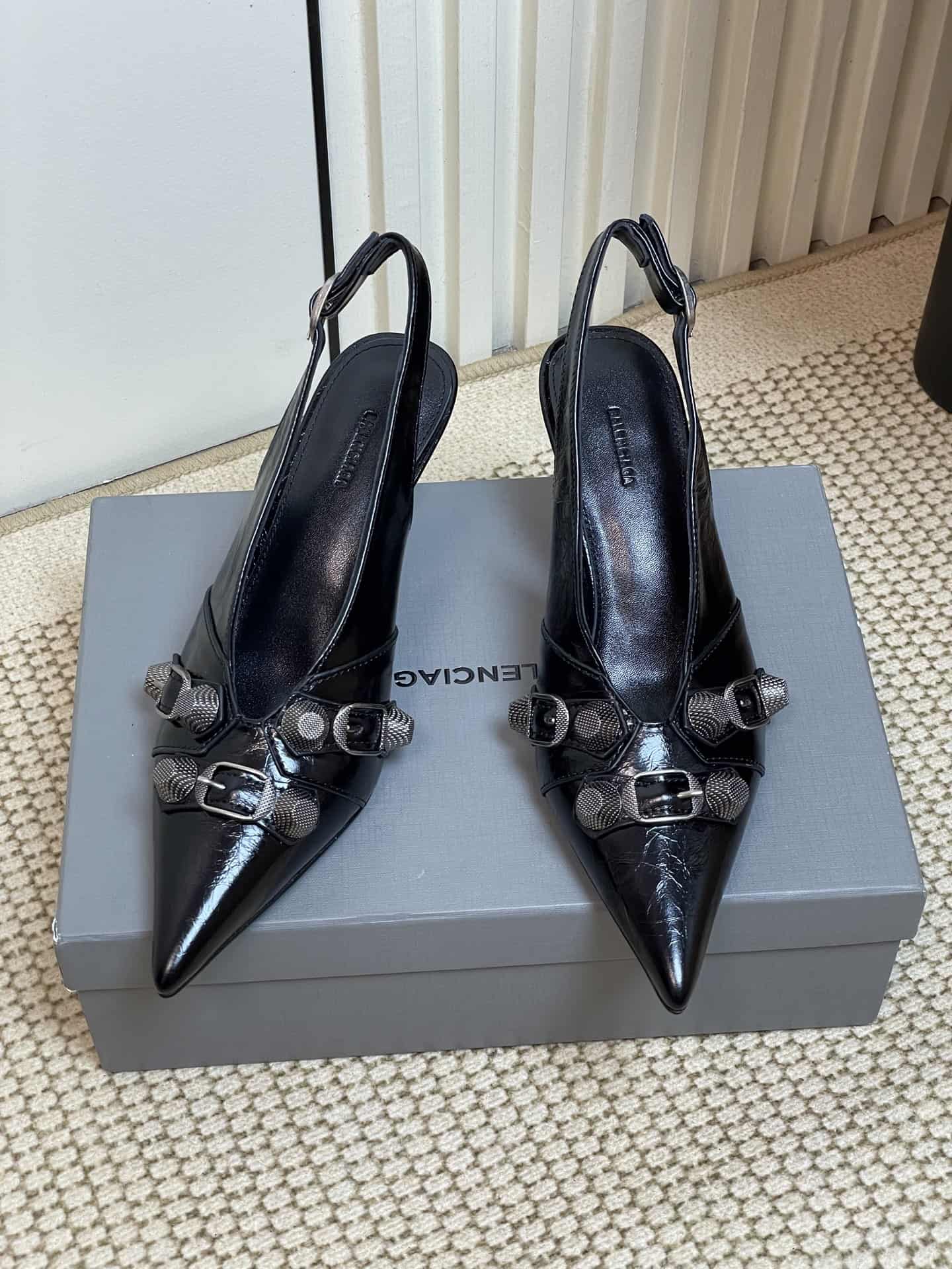 Balenciaga Leather Studded Accents Slingback Pump Shoes Women