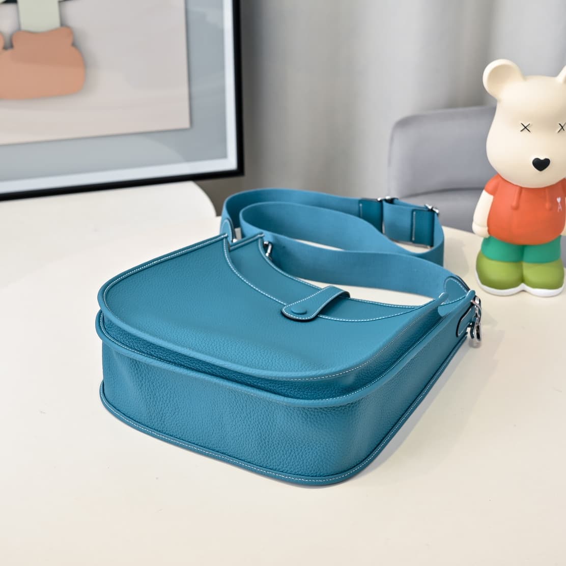 Hermes Evelyne III PM Bag Clemence Leather In Blue High