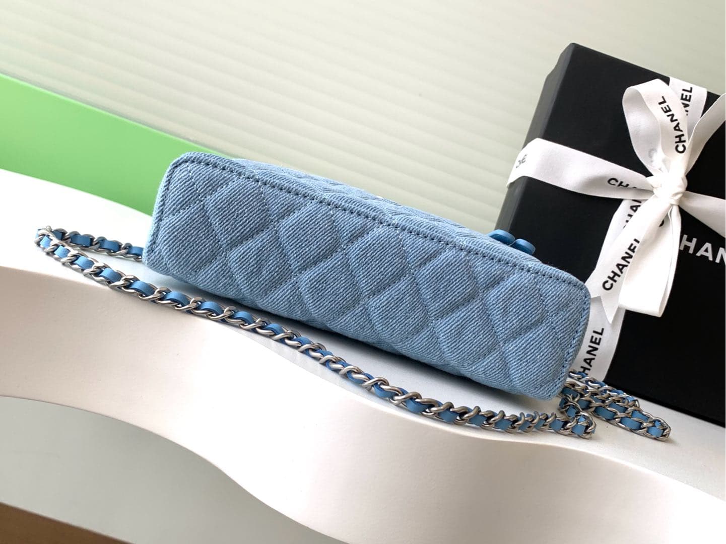 Chanel VANITY WITH CHAIN AP4407 Denim & Small Logo & Anti Silver-Tone Metal Blue High