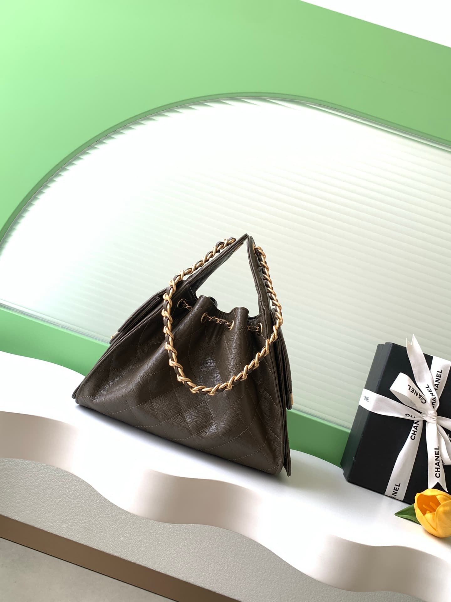 Chanel 25 Small Hobo handbag AS5293 Grained Calfskin & Gold-tone Metal Dark Khaki A