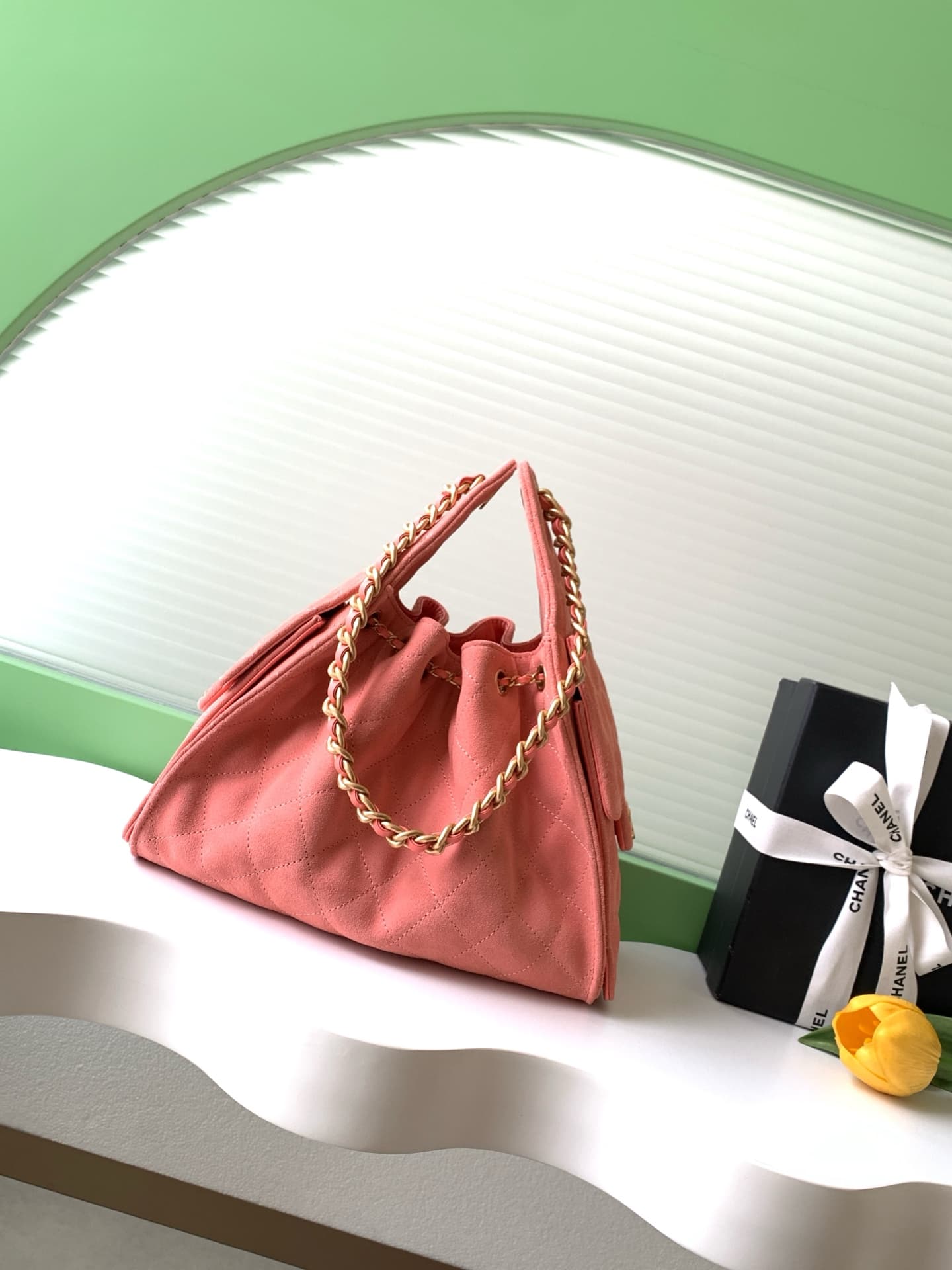 Chanel 25 Small Hobo handbag AS5293 Suede&Gold-tone Metal Orange Pink A