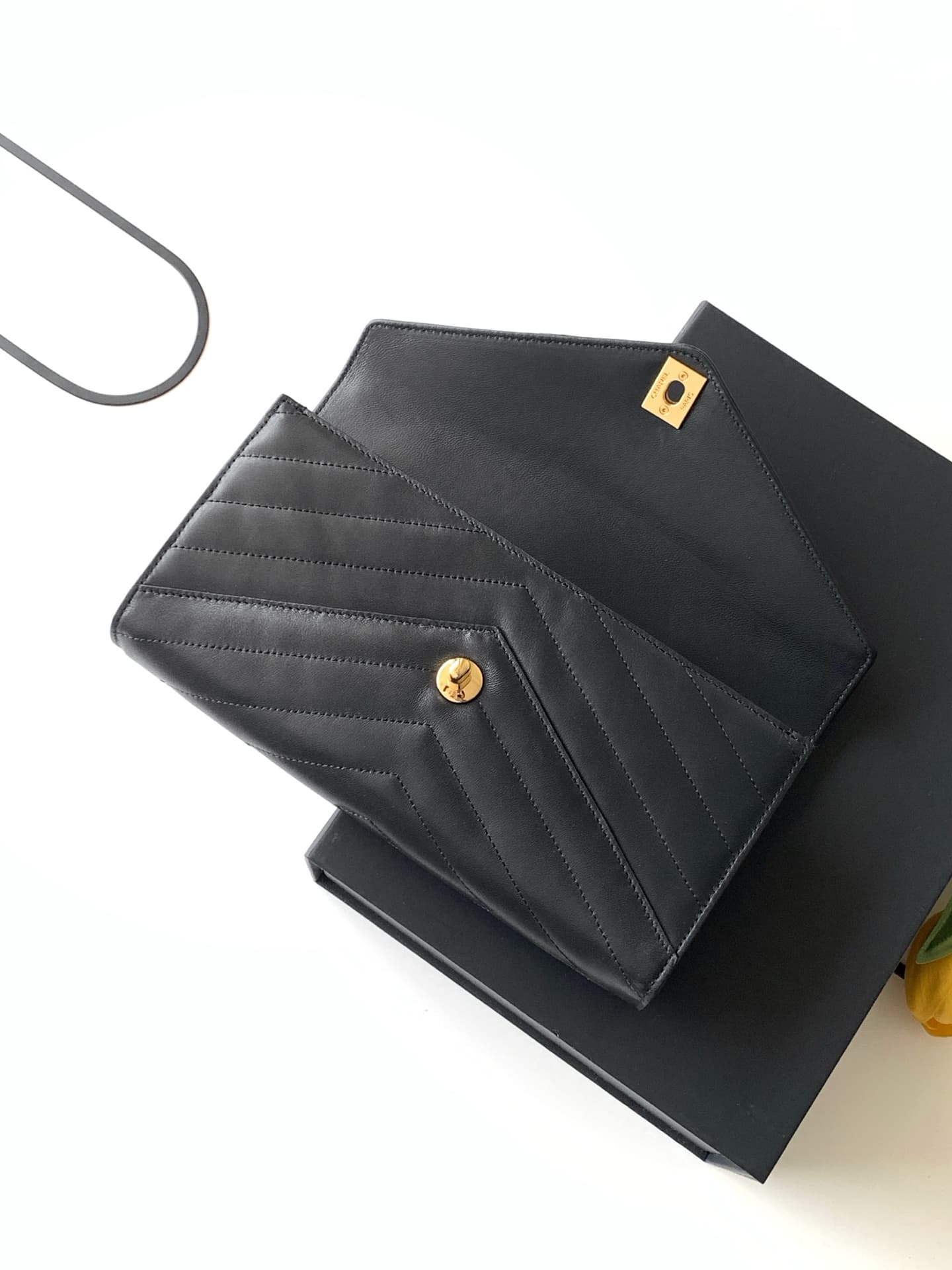 Chanel Flap Bag with Top Handle Chevron Calfskin & Gold-Tone Metal Black AS6044 A