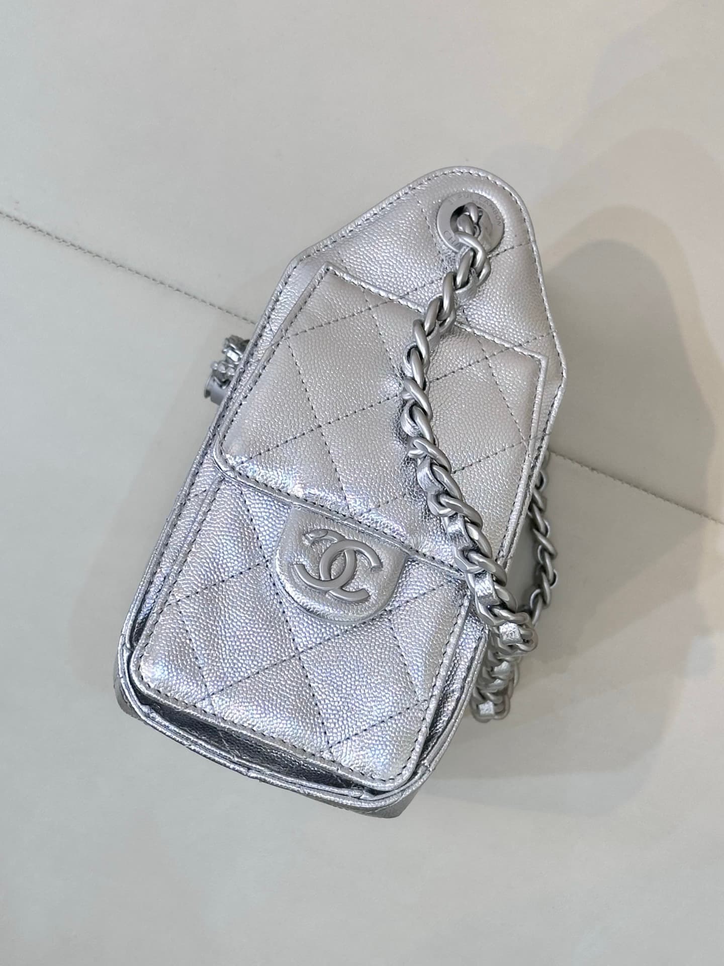 CHANEL 25 Mini Handbag AS5631 Grained Calfskin & Silver-tone Metal Silver TOP