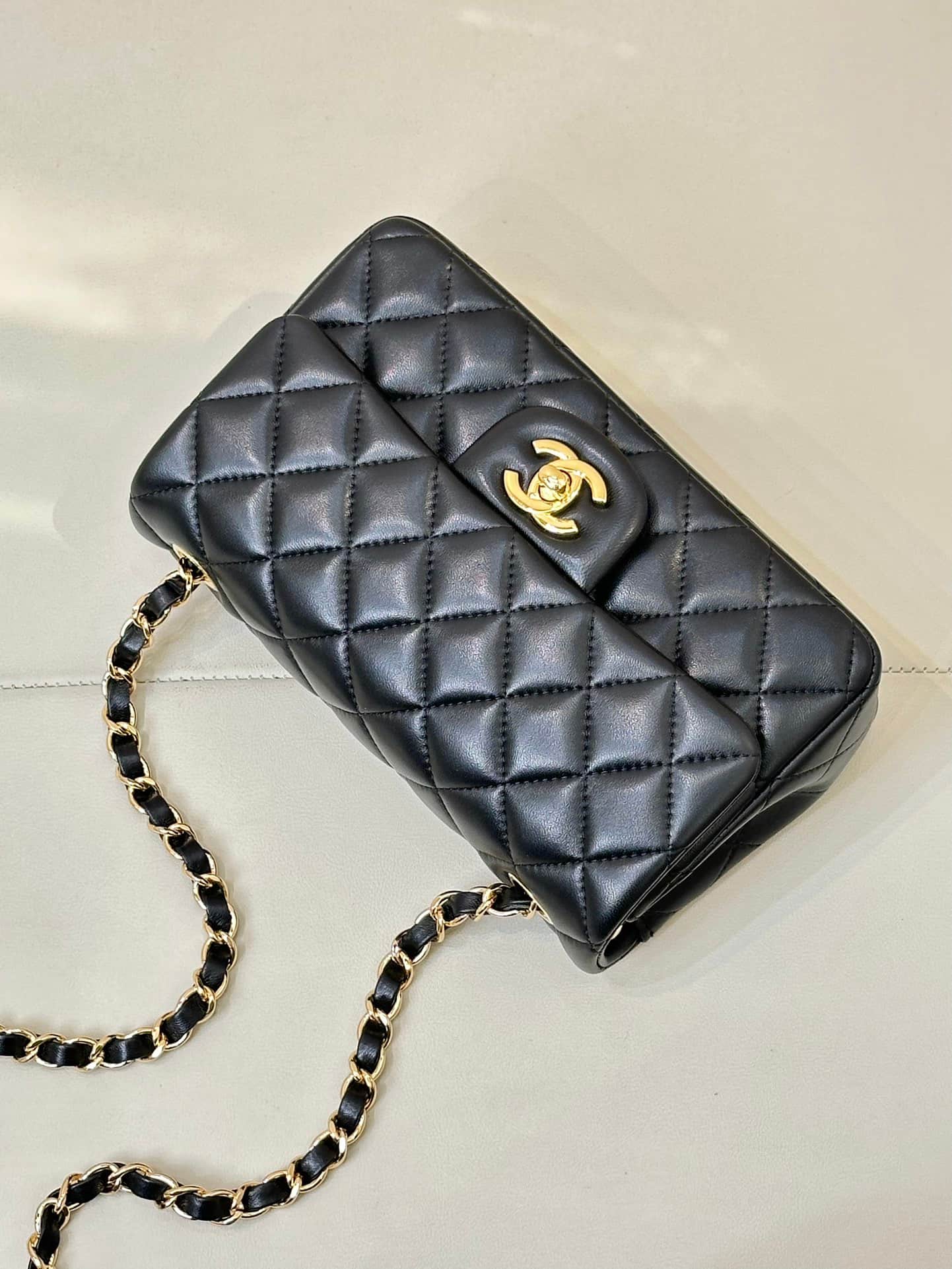 CHANEL Mini Classic Handbag Lambskin & Gold-Tone Metal A69900 Black TOP
