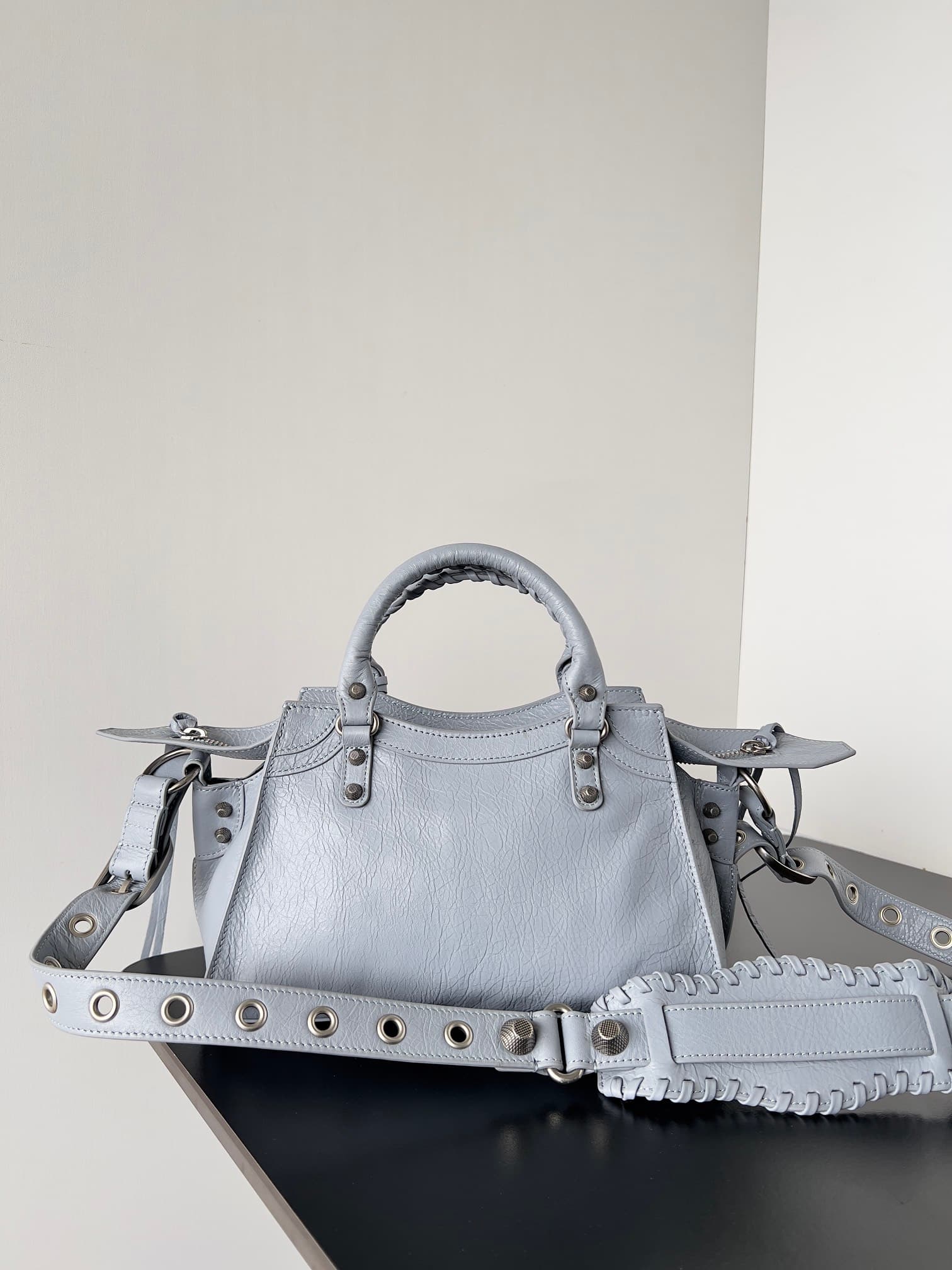 Balenciaga Small Neo Cagole City bag in grey blue lambskin leather High