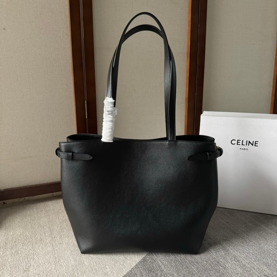 Celine Cabas Anais Tote Bag in Black Grained Calfskin High