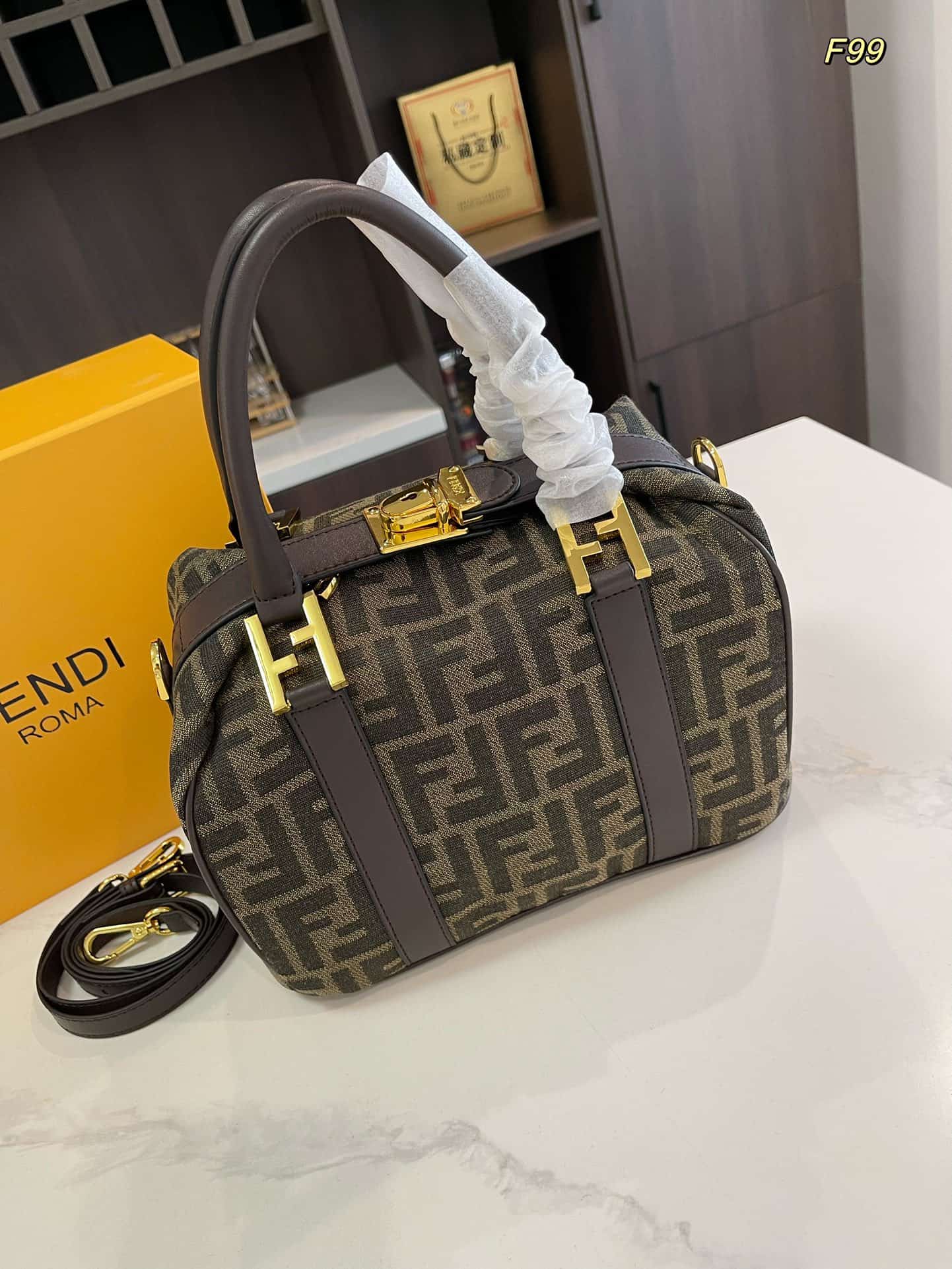 Fendi Zucca Boston 2 way Bag