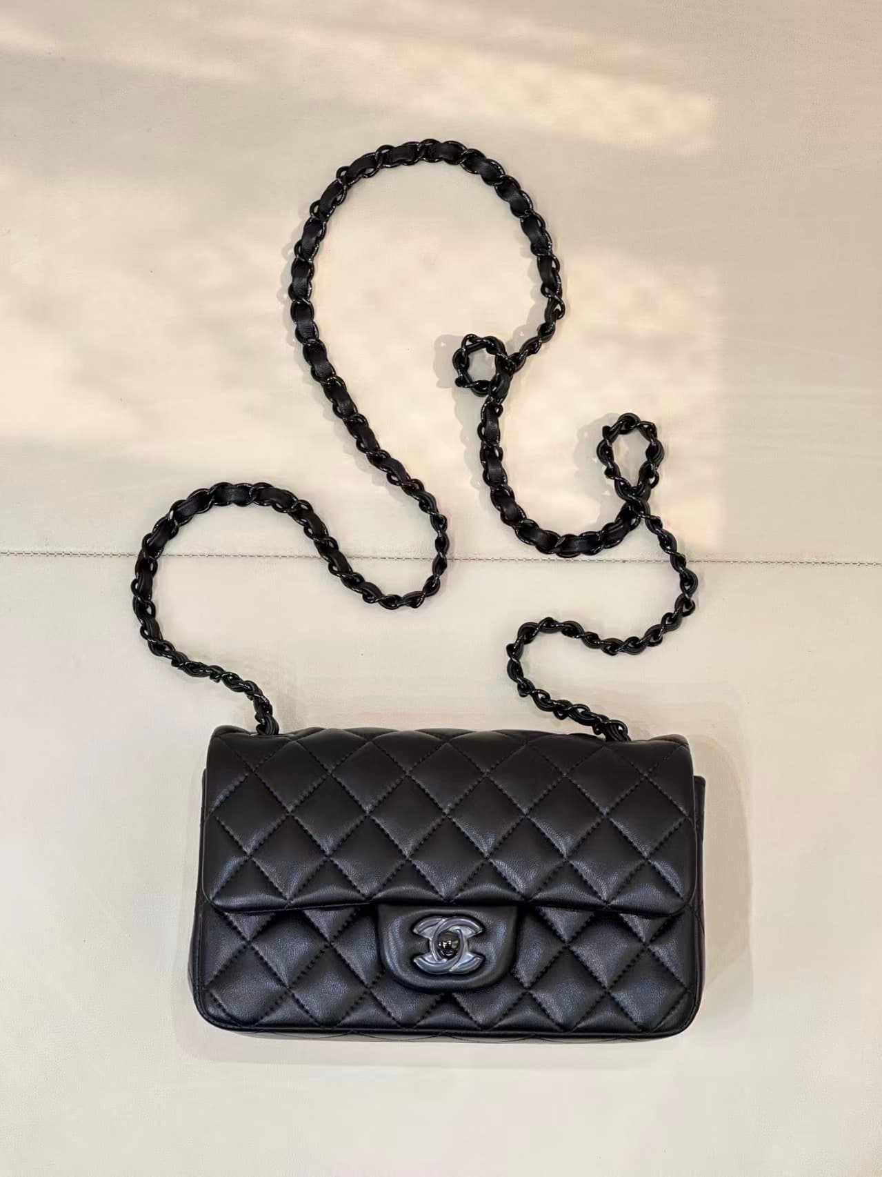 CHANEL Mini Classic Handbag Lambskin & Black-Tone Metal A69900 Black TOP
