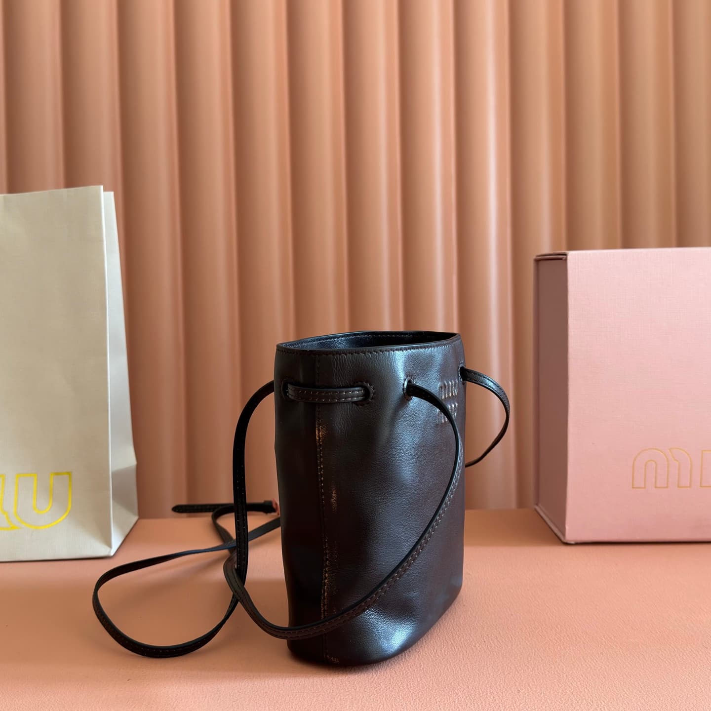 Miu Miu Nappa leather pouch Lambskin Coffee 5NF460 TOP