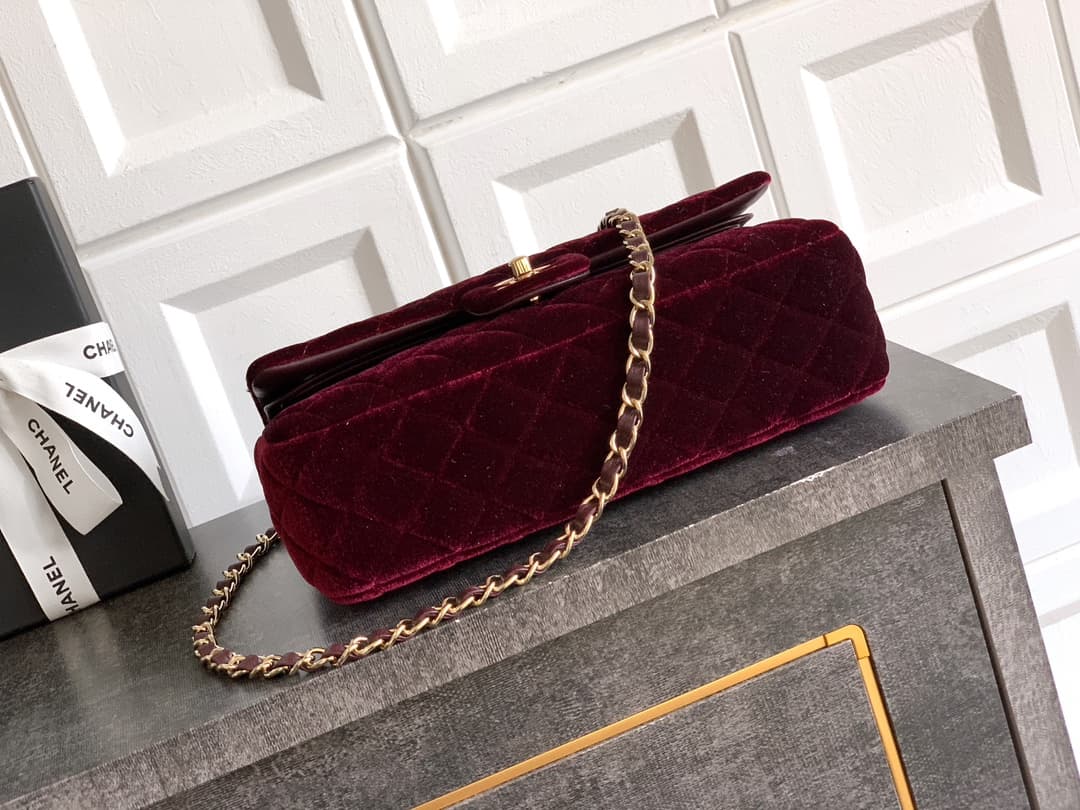 Chanel Medium CLASSIC HANDBAG Velvet  & Gold-Tone Metal Dark Brown A