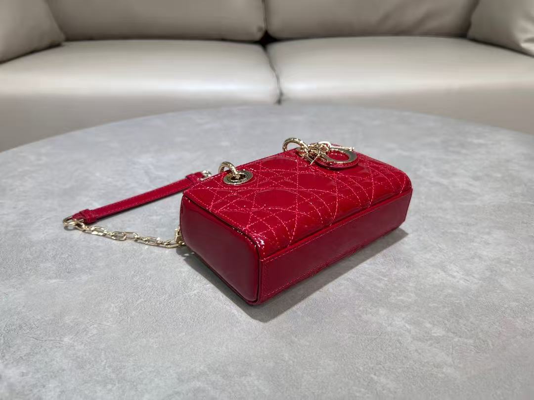 LADY D-JOY BAG MICRO Patent Cannage Calfskin Red High